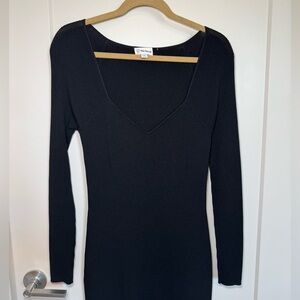 The Drop Women's Cameron Ribbed Sweetheart Neckline Midi Sweater Dress